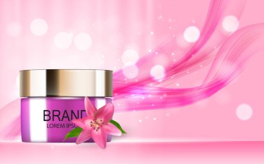 Tasarım kozmetik ürün şablonu reklamlar veya dergi arka plan için. 3D gerçekçi vektör Iillustration