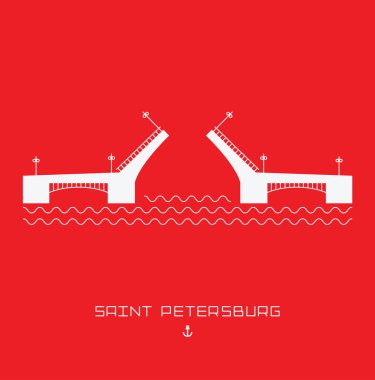 Palace Bridge - Saint Petersburg, Rusya'nın sembolü. Basit bir çizgi çizilir. Vektör çizim.