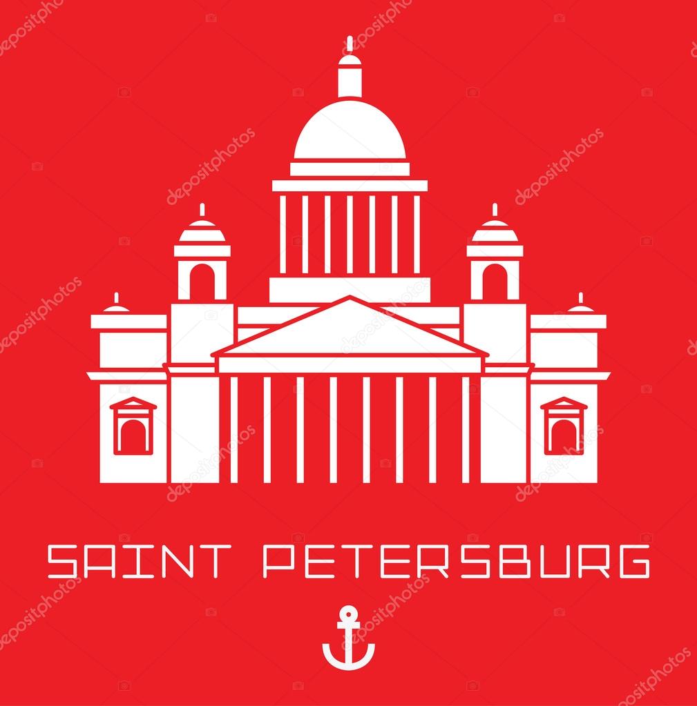 Isaac Cathedral in Saint Petersburg Russia. Modern linear minimalist icon. Line sightseeing concept