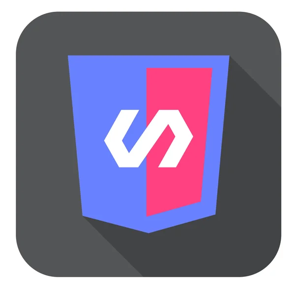 Wektor web rozwoju Tarcza znak html5 javascript symbol ikonę na szary odznaka z długim cieniem — Wektor stockowy