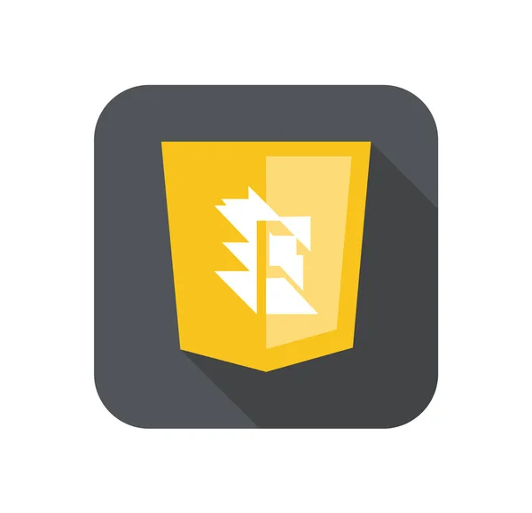 Schermo di sviluppo web segno astratto giallo icona isolata sul badge grigio con lunga ombra — Vettoriale Stock