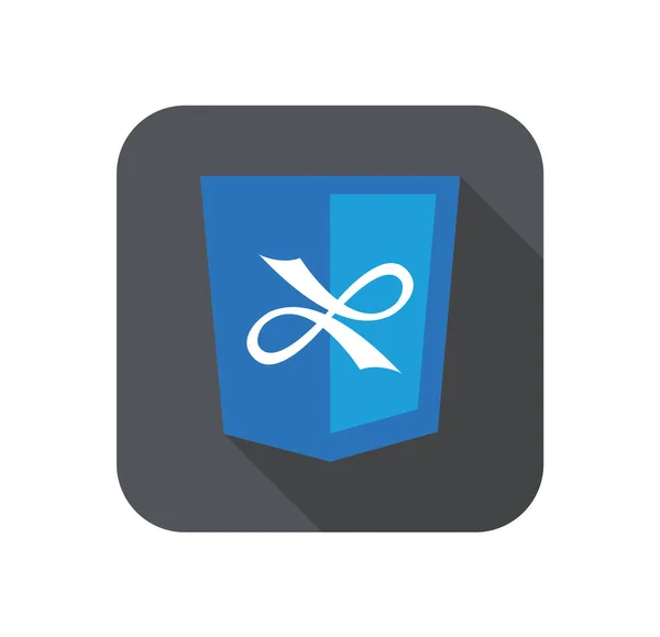 Écusson de développement web signe de ruban bleu icône isolée sur badge gris avec ombre longue — Image vectorielle