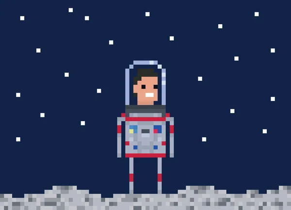 Astronaut pixel game style illustration. Cosmonaut vector pixel art design. 8 bit people character.