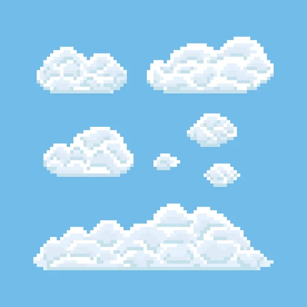 Ensemble de formes de nuages. Illustration de texture Pixel art 8 bits — Image vectorielle