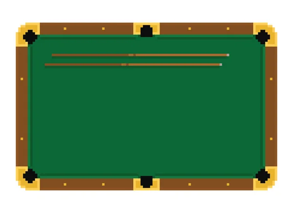 Pixel konst grön biljardbord med cue på vit bakgrund — Stock vektor