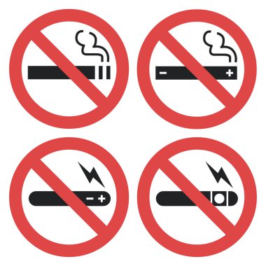 Vektör simge seti - izin elektronik sigara yasak, vaping