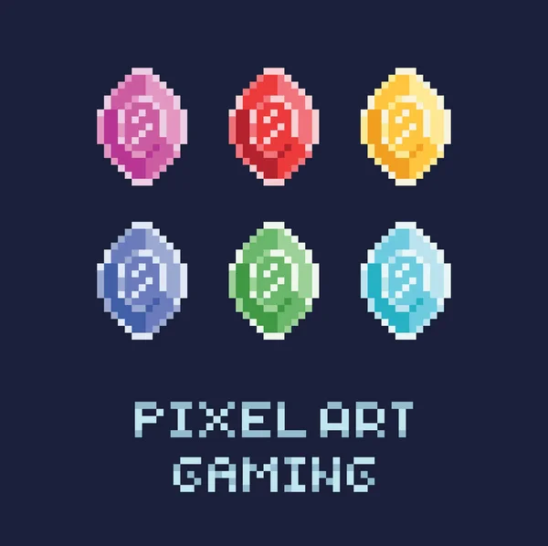 Pixel art style vector illustration set - diamanti di diversi colori — Vettoriale Stock