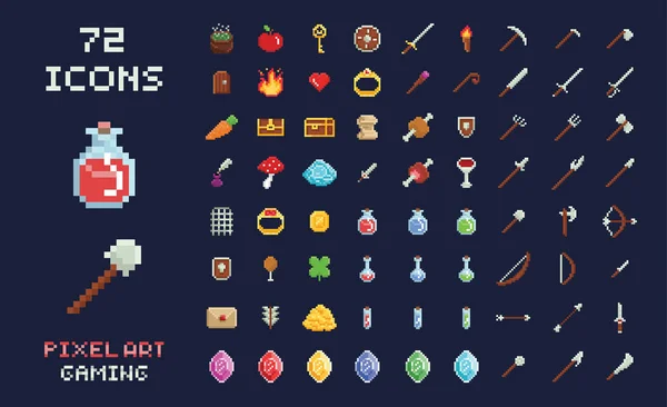 Піксельне мистецтво Векторний ігровий дизайн набір інтерфейсів відеоігор. Зброя, їжа, предмети, зілля, магія . Векторна Графіка