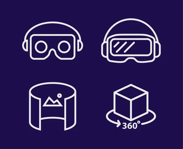 VR gafas para teléfono inteligente vector línea de ilustración deisgn conjunto. Casco de realidad virtual icono aislado — Vector de stock