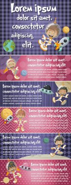 Vektör broşürü arka uzayda astronot karikatür çocuklu. 
