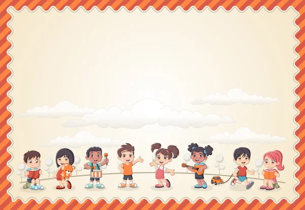 Felice cartone animato bambini che giocano — Vettoriale Stock