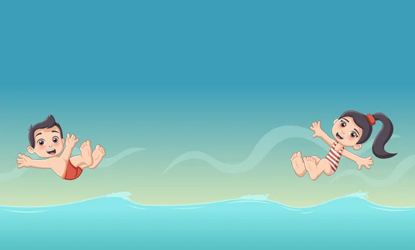 Dessins animés enfants sautant dans une piscine . — Image vectorielle
