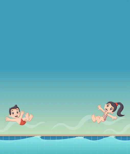 漫画の子供たちがプールに飛び込む. — ストックベクタ