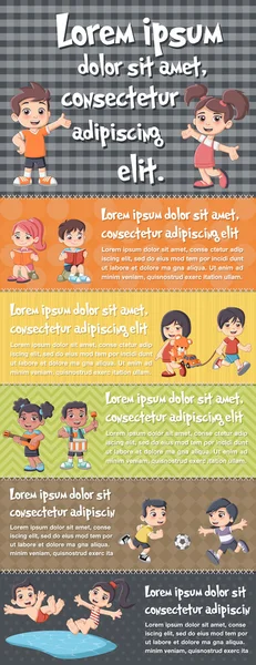 Vector brochure achtergronden met happy cartoon spelende kinderen. — Stockvector