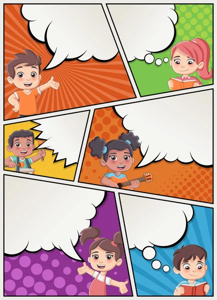 Comic book page with children talking. Stock Illustration