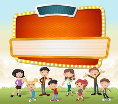 Vektör arka plan çizgi film aile ile afiş. 