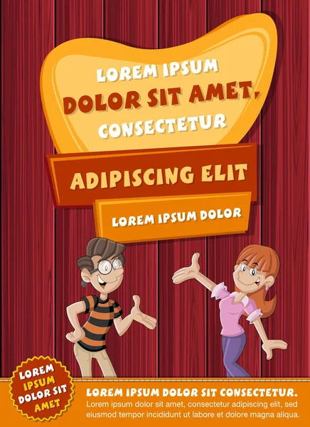 Design de modelo de cartaz com pessoas de desenhos animados felizes . — Vetor de Stock