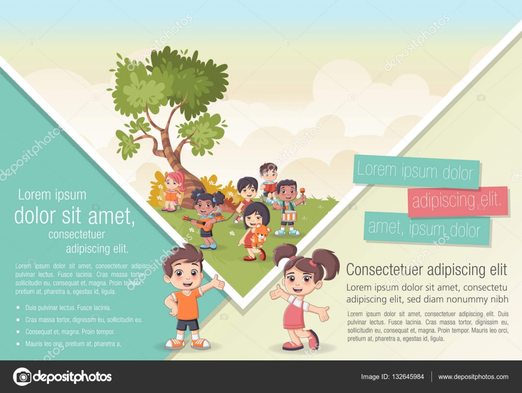 Template for advertising brochure with cute cartoon kids ...