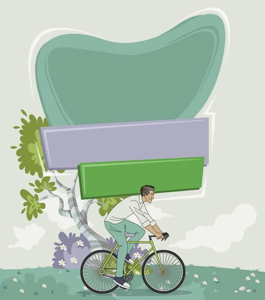 Фон векторных баннеров над лесом с человеком на велосипеде — стоковый вектор