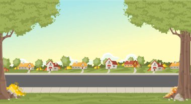 Colorful houses in suburb neighborhood.  clipart