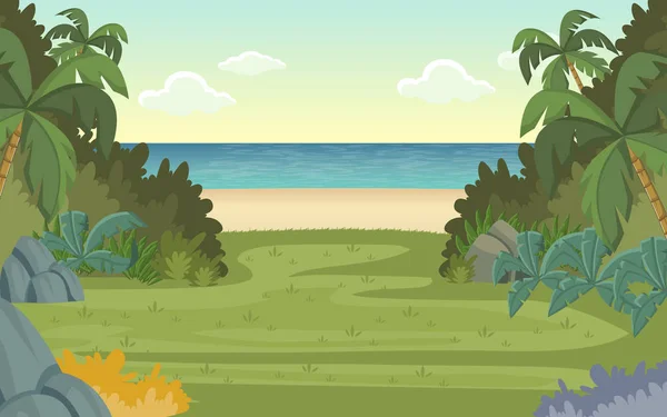 Forêt verte et plage tropicale . — Image vectorielle