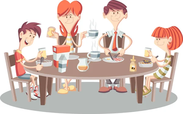 Cartoon family having breakfast — Stock Vector