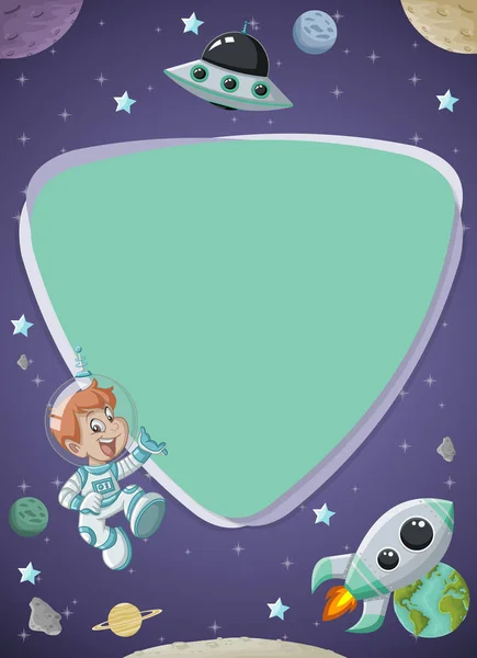 Φουτουριστικό οθόνη ταμπλό με αγόρι καρτούν αστροναύτης — Διανυσματικό Αρχείο