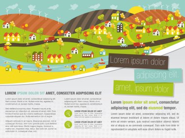 Evler, arabalar, ağaçlar ve nehir renkli şehir şablonu