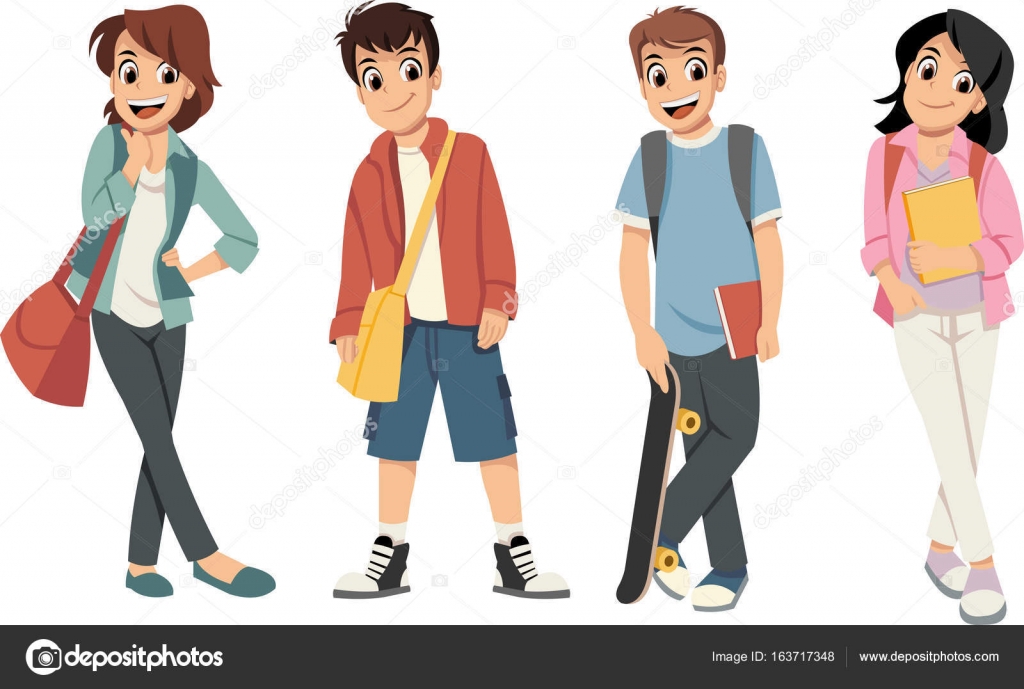 Studenten Schulmaedchen Cartoon Doppelter