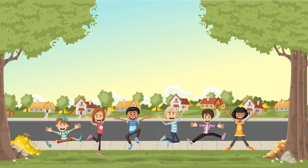 Mignon dessin animé enfants sautant . — Image vectorielle