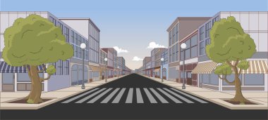 Street of a colorful city with shops clipart