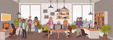 İş adamları bilgisayarla çalışma. Office çalışma masaları ile. 