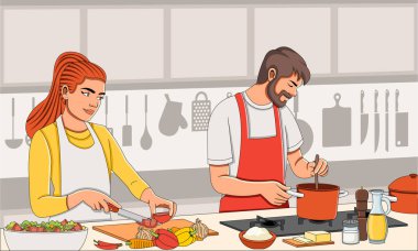 Kaç giyiyor önlük ve pişirme. Mutfakta Şef.