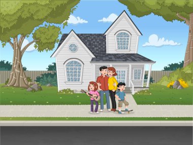 Çizgi film aile banliyösü Mahallesi'nde bir evin önünde. 