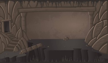 Çizgi film mağara manzara. Doğa sahne. Macera iz.