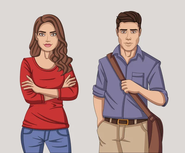 Couple Cartoon Young People — Stock Vector