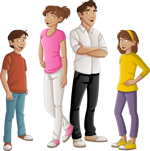 Des Gens Heureux Colorés Famille Cartoon — Image vectorielle