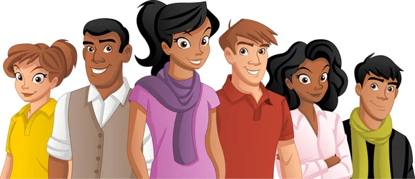 Group Cartoon Young People — Stock Vector