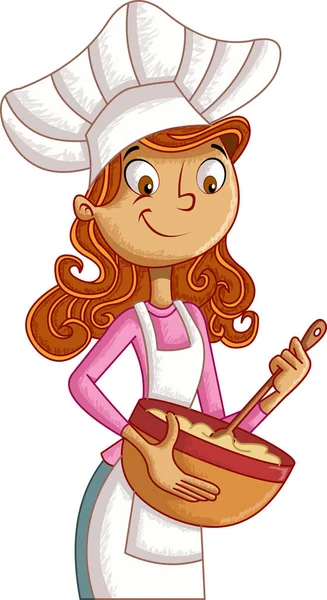 Mujer Dibujos Animados Chef Con Delantal Cocina — Vector de stock