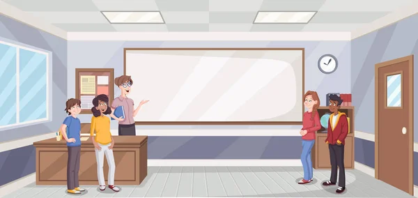Cartoon Students Classroom Teacher School Building — Stock Vector