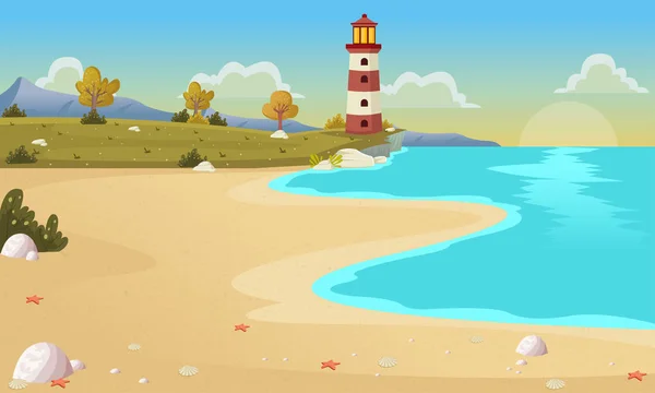 青い海と木々 の美しいビーチ — ストックベクタ