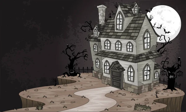 可怕的闹鬼的房子 万圣节背景 — 图库矢量图片