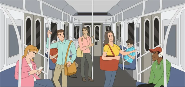 Gente Tren Metro Pasajeros Metro Transporte Público — Archivo Imágenes Vectoriales