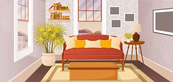 郊区住宅的多彩客厅 — 图库矢量图片