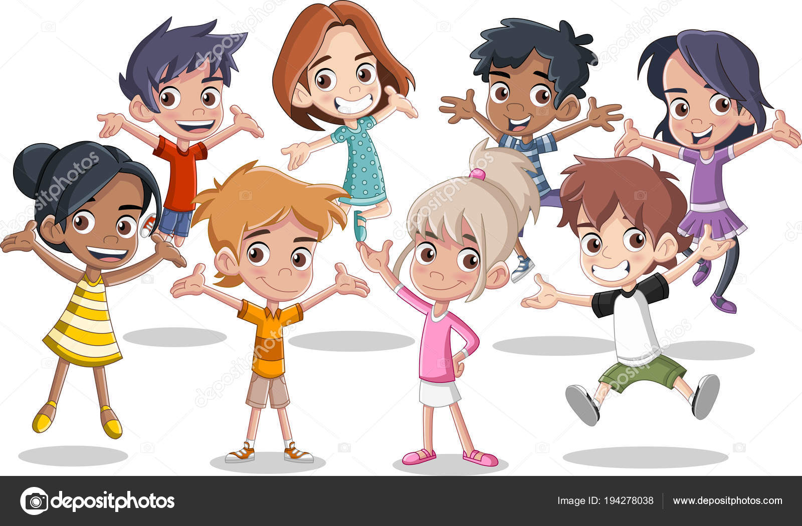 Group Happy Cartoon Kids Jumping Stock Vector Image by ©deniscristo  #194278038