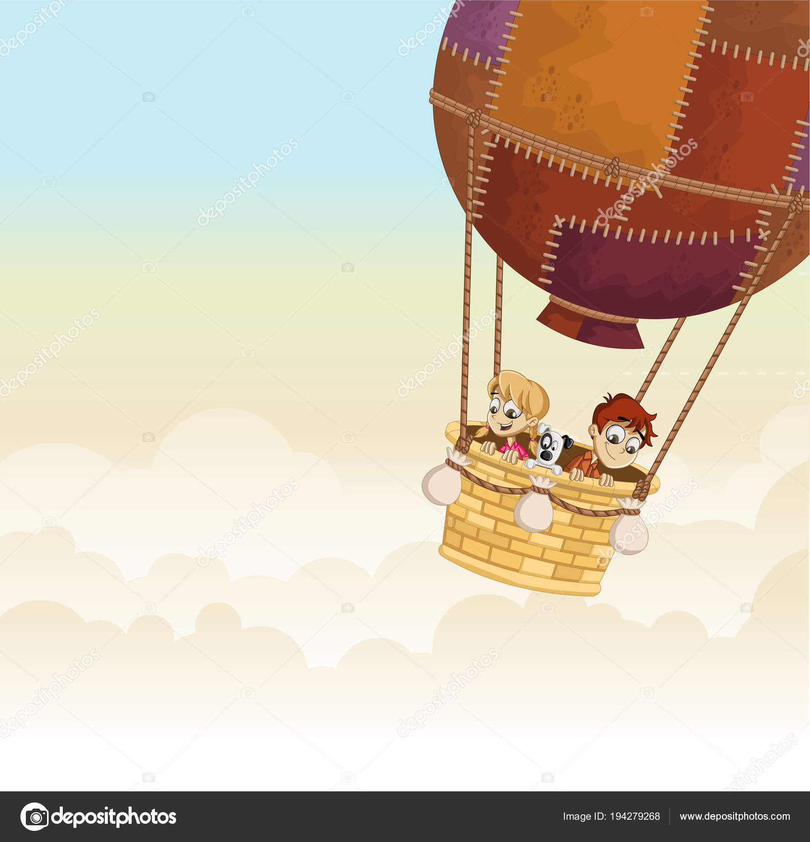 Cartoon Kids Hot Air Balloon Flying Sky Stock Vector Image by ©deniscristo  #194279268