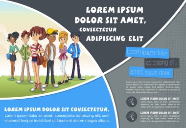 Sevimli çizgi gençler ile reklam broşürü için şablon