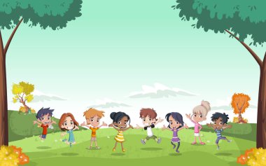 Reklam broşür ile sevimli çizgi film çocuklar için şablon 