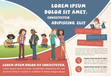 Sevimli çizgi gençler ile reklam broşürü için şablon