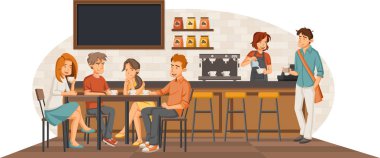 Bir kafede oturan insanlar. Cafe tablolar üzerinde arkadaşlarınızla.